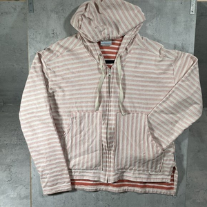 Columbia Womens Melody Striped Full Zip Sweater Hoodie Orange Cotton Fleece Sz M